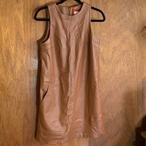MOULINETTE SOEURS Anthropologie Tan Faux Leather Sleeveless Dress Sz 4